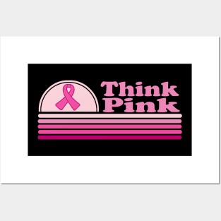 Retro Think Pink Breast Cancer Awareness Month Ribbon Posters and Art